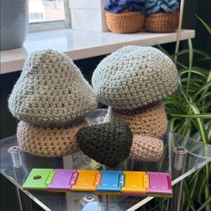 Handcrafted Crochet Mushroom Decor - Green and Tan